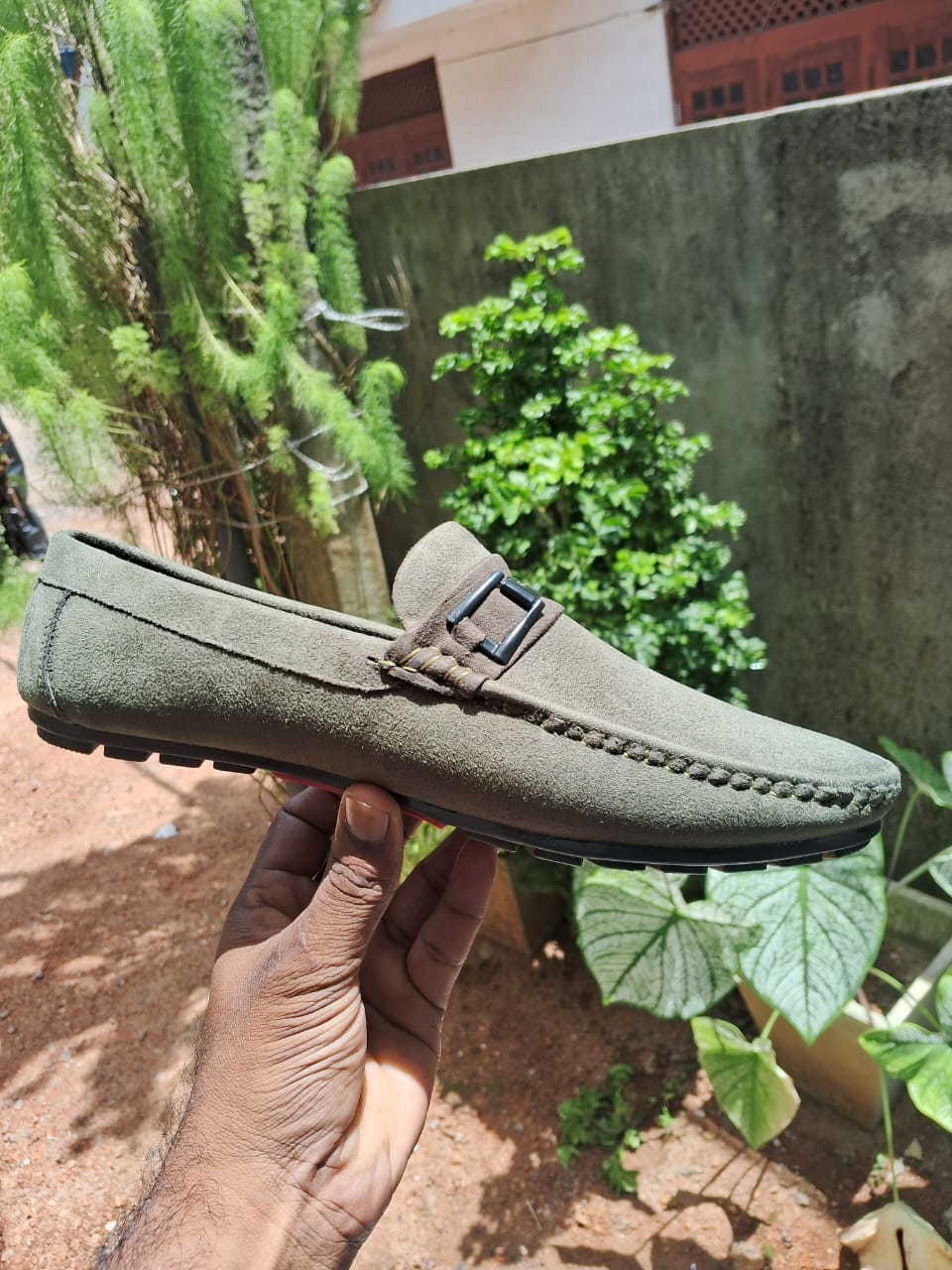 SIFF' SUEDE ROUND HEAD LOAFERS- Olive Green - Image 4