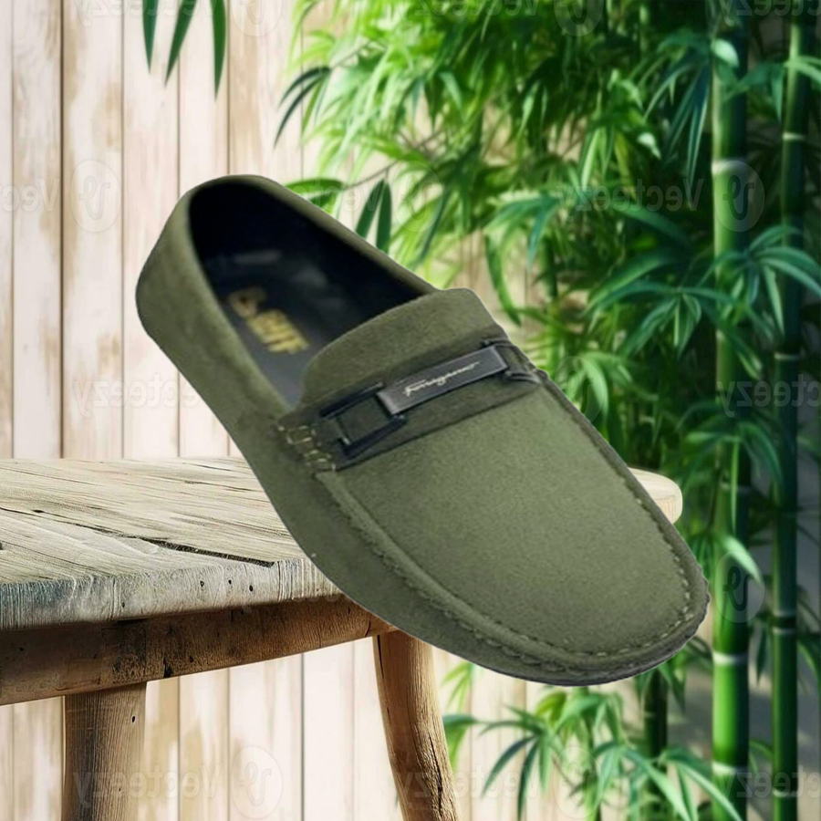 SIFF' SUEDE ROUND HEAD LOAFERS- Olive Green